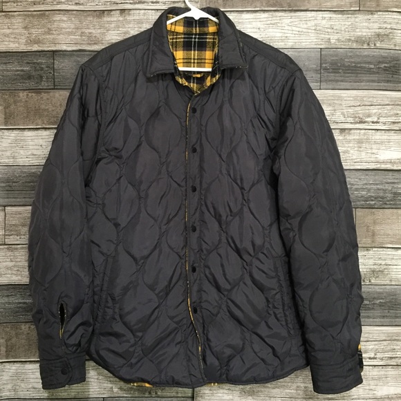Levi’s Plaid Reversible Jacket Men’s L Yellow Gray Puffer Snap Button Pockets - Picture 7 of 13